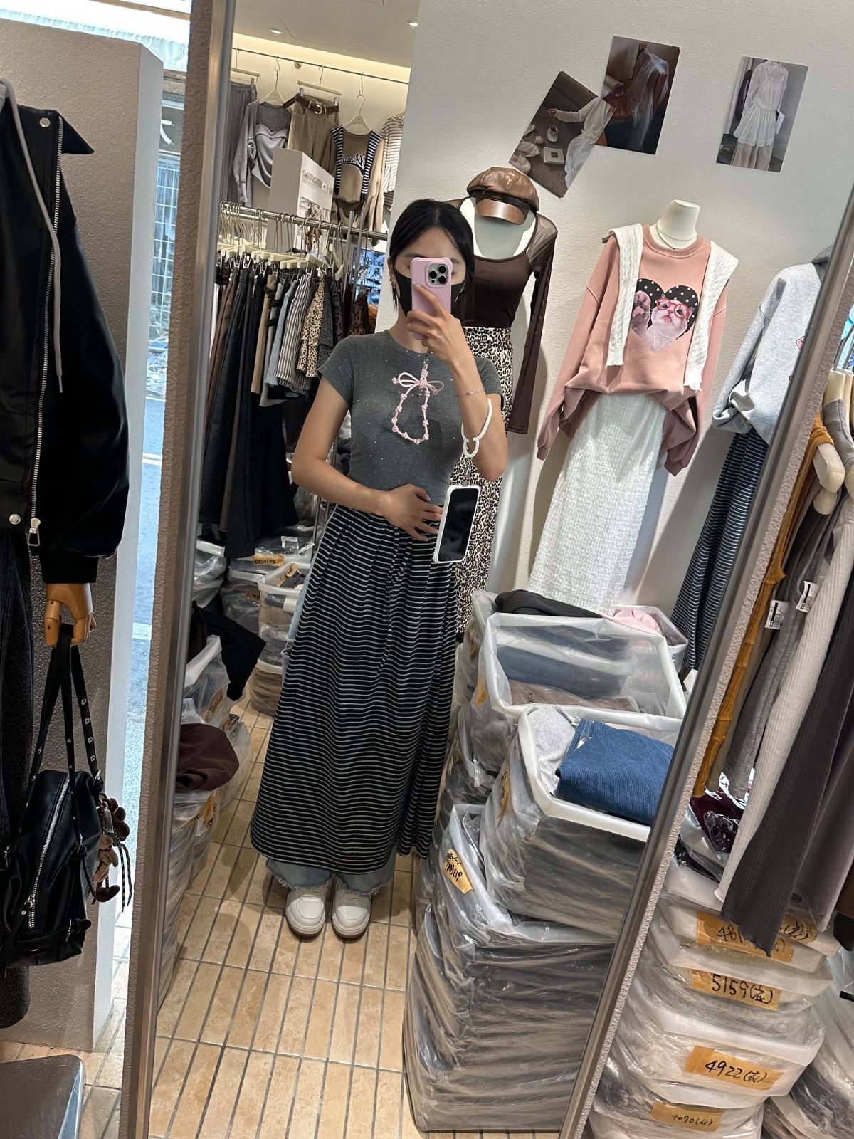 訂款條紋長裙