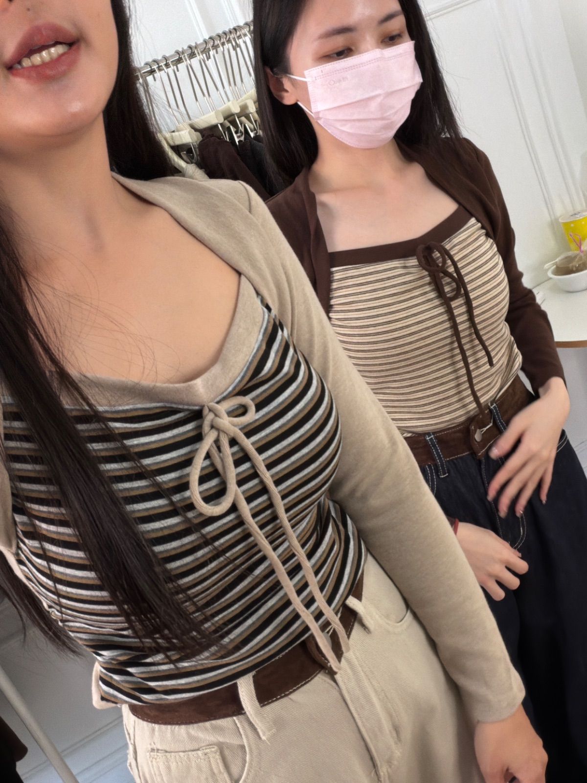 柔順好感橫條紋細肩帶上衣