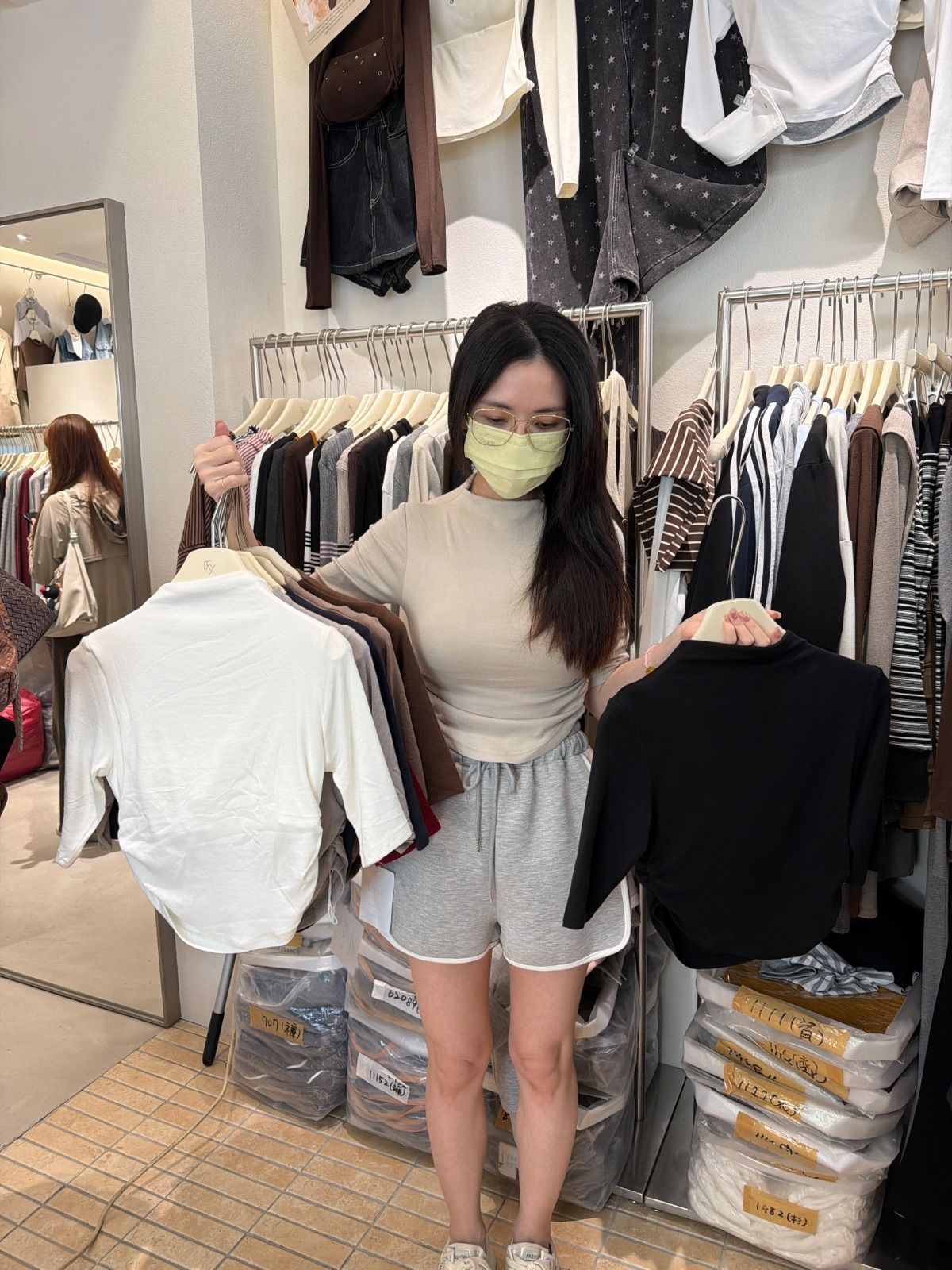 氣質純色高領修身七分袖上衣
