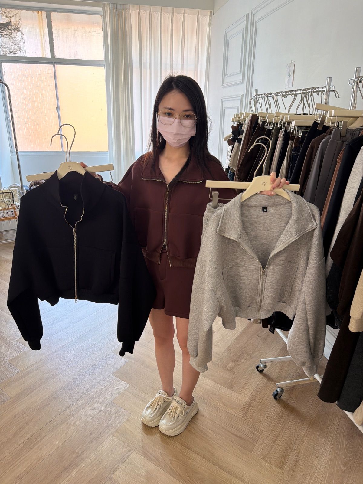 美式休閒立領拉鍊短版上衣外套